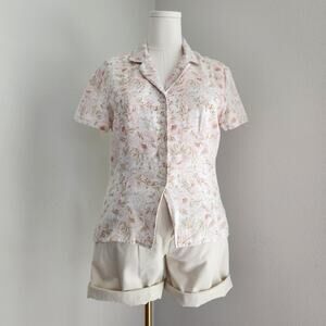 Vintage 90s Giorgio Sant Angelo Pink Floral Linen Button Down Blouse Women's L